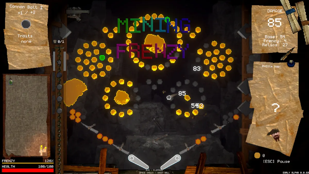 Detalhe da mesa de pinball de DWARRF, com tema de anões