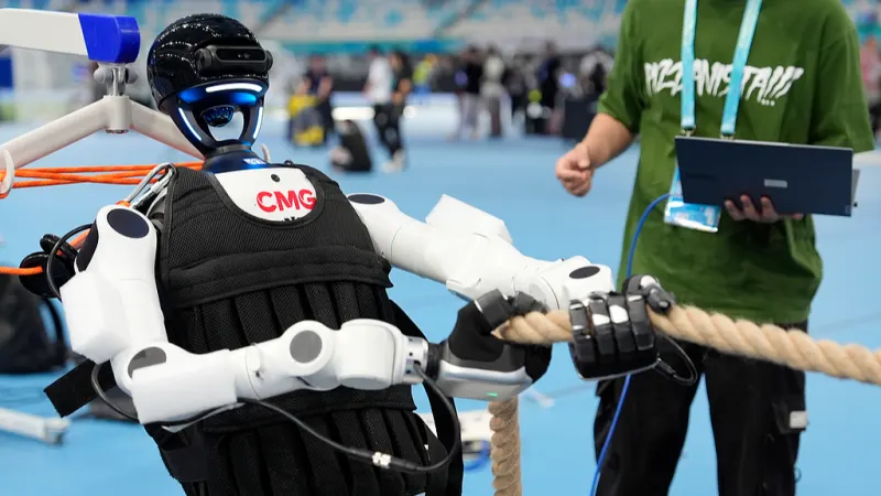 Humanoid Robots Compete in Tug of War at Event in Beijing